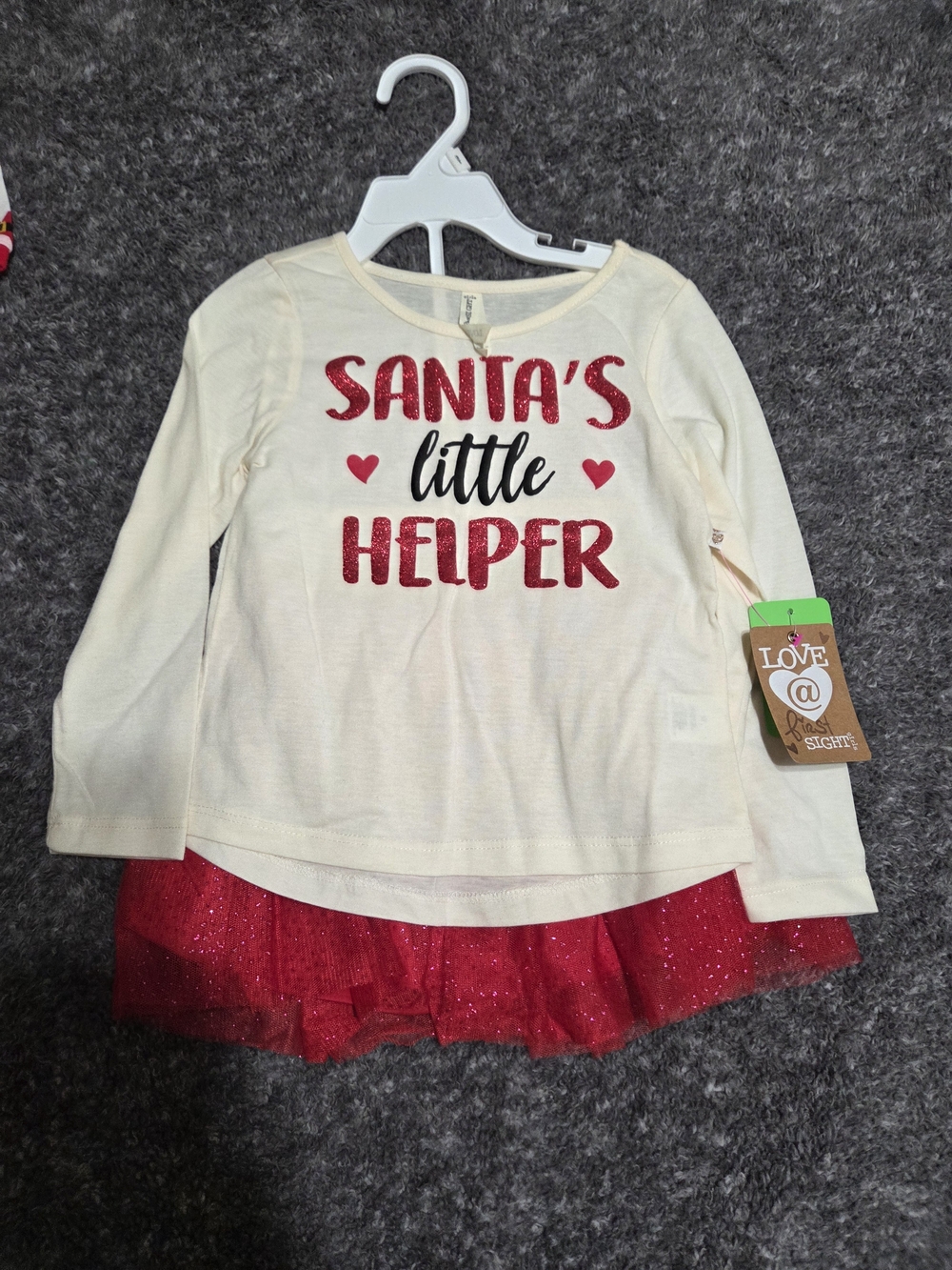 Love @ First Sight Cream & Red 'Santa's Little Helper' Girls Set With Tutu